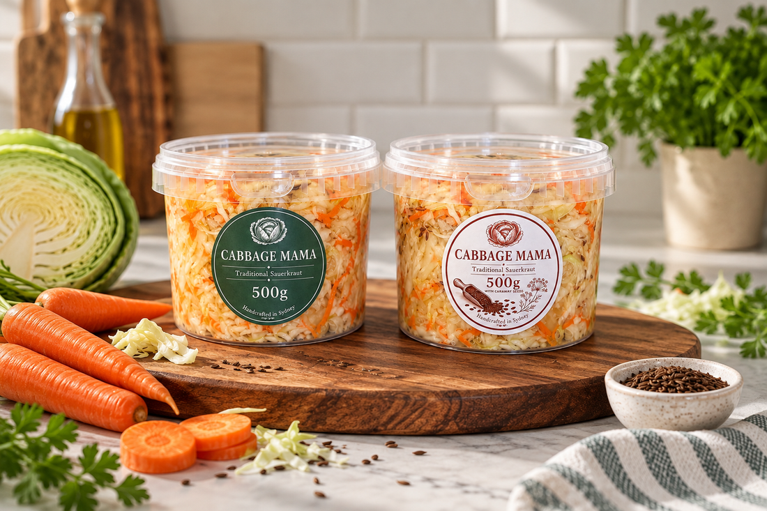 Cabbage Mama traditional and caraway sauerkraut made with fresh cabbage and carrots in Sydney